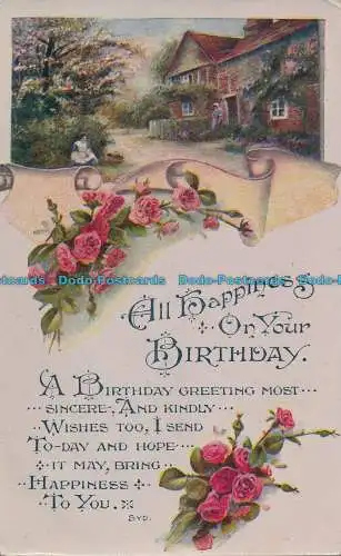 R003725 Grußpostkarte. Alles Glück zum Geburtstag. Haus. W. und K. Lond