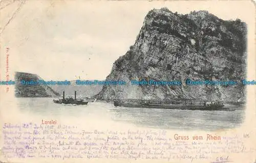 R128402 Lorelei. Gruss vom Rhein. Fr. Gresztokat. B. Hopkins