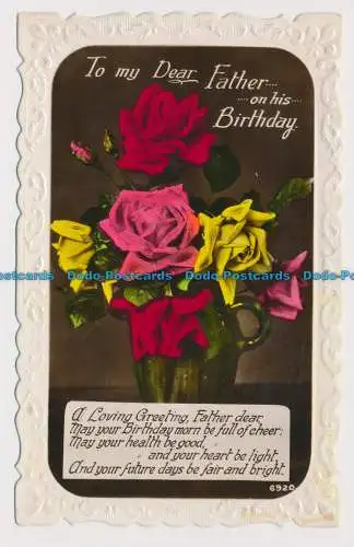 R640554 An meinen lieben Vater zum Geburtstag. Rosen in Vase. Serie Windsor. RP