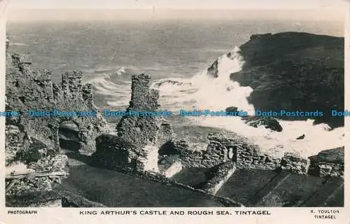 R157568 King Arthurs Castle and Rough Sea. Tintagel. R. Youlton. RP. 1951