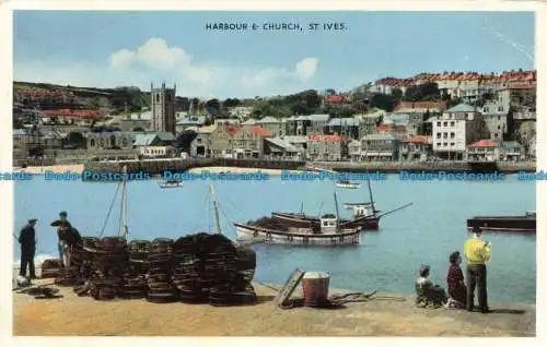 R672123 St. Ives. Hafen und Kirche. E. T. W. Dennis. Newcolour