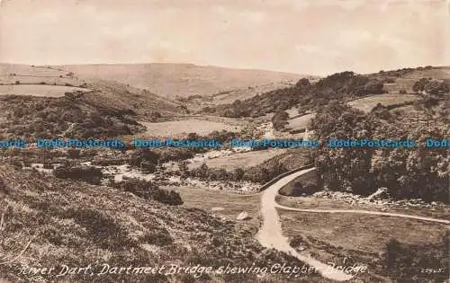 R675428 River Dart. Dartmeet Bridge Shewing Clapper Bridge. F. Frith. Nr. 25945