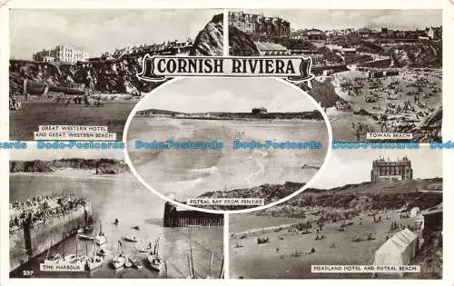 R675457 Cornish Riviera. Der Hafen. Headland Hotel und Fistral Beach. Multi Vi