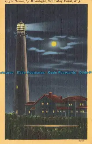 R676448 N.J. Lichthaus von Moonlight. Cape May Point. Ricker. Tichnor Qualität