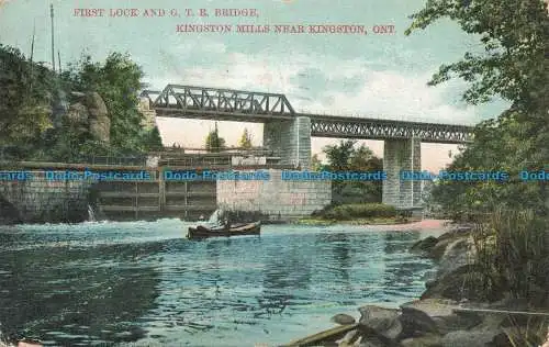 R677617 Ont. Kingston Mills in der Nähe von Kingston. First Lock und G.T.R. Bridge. 1908