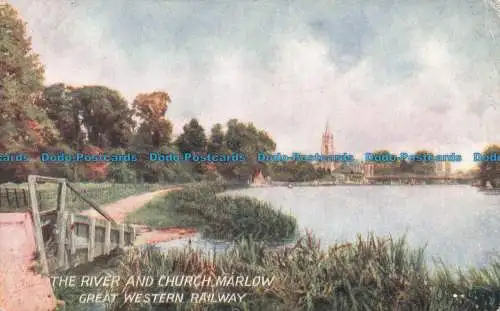 R678755 Der Fluss und die Kirche. Marlow. Tolle Westernbahn. G.W.R. Serie 5.