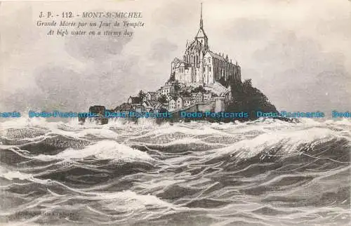 R678772 Mont St. Michel. Bei hohem Wasser an einem stürmischen Tag. Speciale a l Abbaye