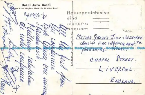 R679385 Hotel Jura Basel. Am Bahnhofplatz Place de la Gare Bale. L. M. Kohler