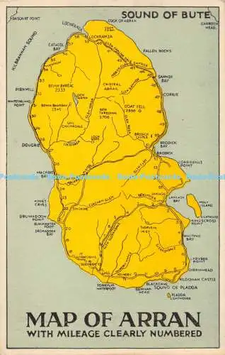R168308 Sound of Bute. Karte von Arran mit klar nummeriertem Kilometerstand. Holmes Karte von