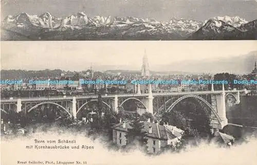 R170749 Bern vom Schanzli mit Kornhausbrücke und Alpen. Ernst Selhofer. Nr. 11.