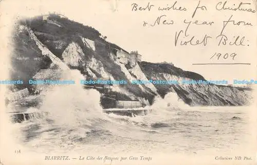 R173305 Biarritz. La Cote des Basques par Gros Temps. ND. Fot. 1909