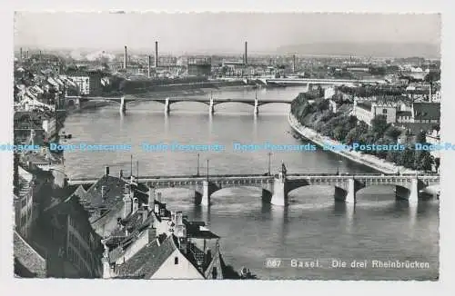 C007704 Basel. Die drei Rheinbrücken. Gebr. Frey. RP. 1958