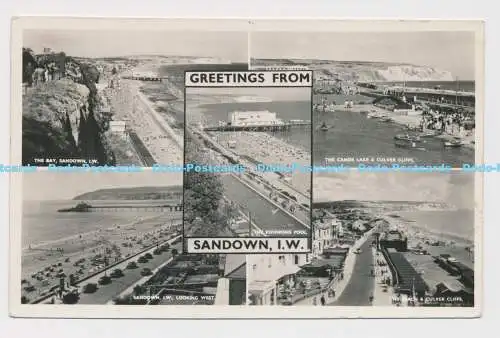 C016936 Grüße aus Sandown. I.W. The Bay. Nahe. Echt Foto Postkarten. 1957.