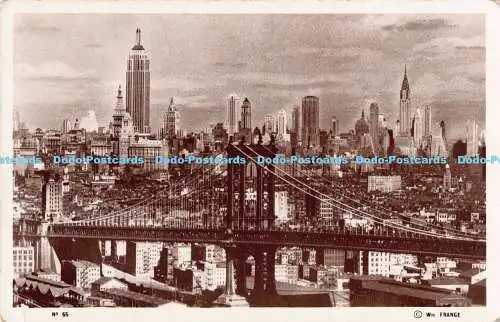 R180065 Mid New York Skyline und Manhattan Bridge. East River. Wm. Franse. 1934