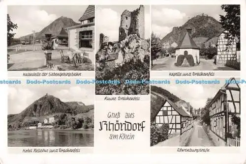 R687694 Grusse aus Rhondorf am Rhein. Kapelle und Drachenfels. Schoning. RP. Mul