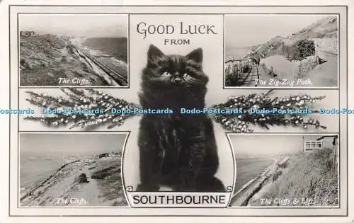 R688470 Viel Glück aus Southbourne. Die Klippen. Nahe. Echtfoto Postkarte. 1948.