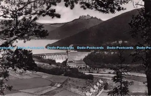 R689079 Edersee. Blick auf Sperrmauer und Schloss Waldeck. Carl Thoericht. Agfa.