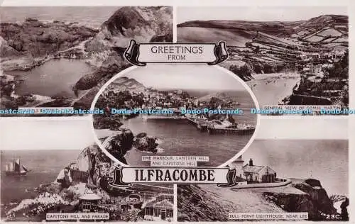 R696443 Grüße von Ilfracombe. Capstone Hill und Parade. Bull Point Lighthou