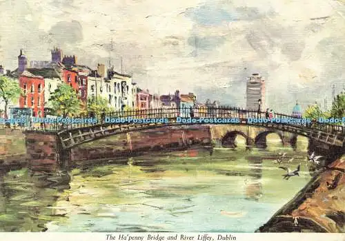 D144191 Ha Penny Bridge und River Liffey. Dublin. Irland. Hinde. Irische Schule o