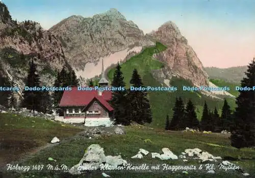 D146322 Holzegg. Bruder Klausen Kapelle mit Haggenspitz und Kl. Mythen. Berg Gas