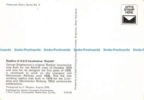 D149661 Nachbau von 0. 2. 2. Lok Rakete. Vectis Transport Publications. Pr