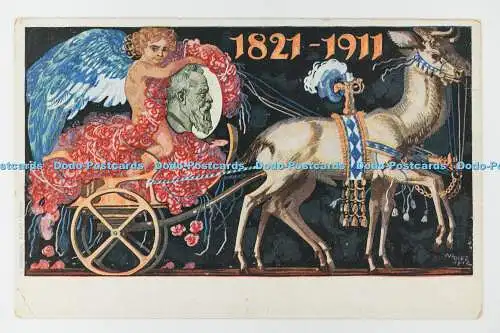 R713986 Engel mit Königsporträt. 1821. 1911. Poster Advent. Königreich Bayer