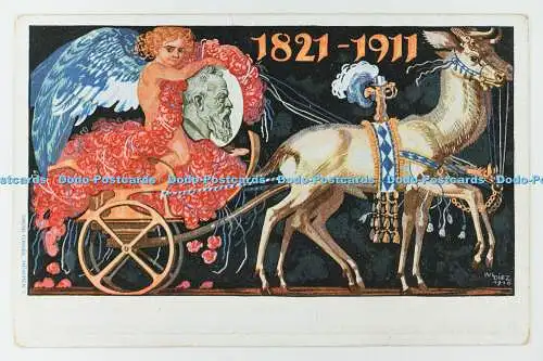 R713994 Engel mit Königsporträt. 1821. 1911. Poster Advent. Königreich Bayer