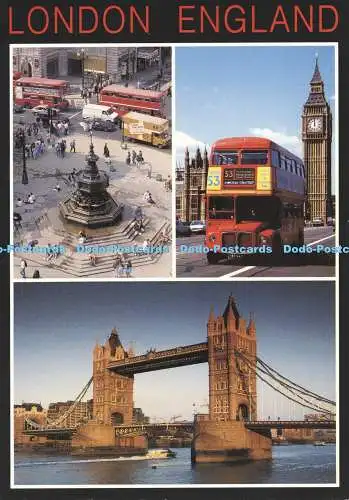 D002500 London. Mehrfachansicht. Briefmarke 1993. Piccadilly Circus. Big Ben. Tower Bridge