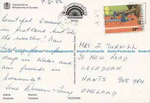 D003343 Angus Burgen. Briefmarke 1986. Glamis. Brechin. Tontöpfe. Cortachie. Multi V