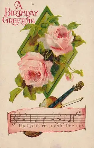 PC48445 Ein Geburtstagsgruß. Rosen. B. B. London. 1910