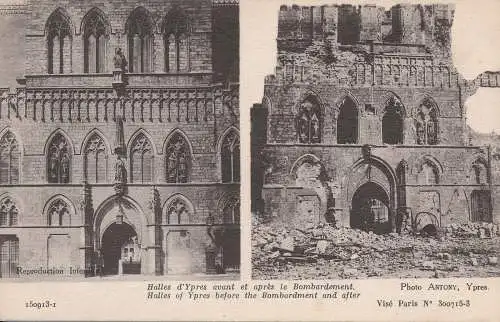 PC54756 Halles of Ypern Vor dem Bombardement und danach. Antonius. Neurdein