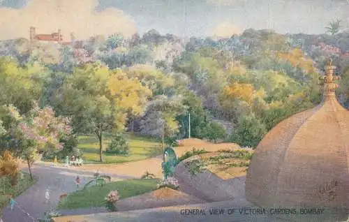 PC53858 Gesamtansicht der Victoria Gardens. Bombay. stecken. Oilette. Nr 8926. B. Hopfen