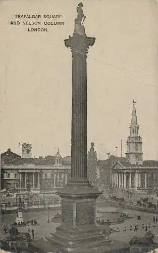 PC51396 Trafalgar Square und Nelson Säule. London. Auto Foto. 1909
