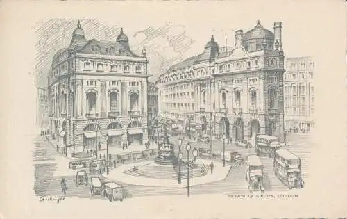 PC59682 Piccadilly Circus. London. Bleistiftskizze. Milton. W. Barton