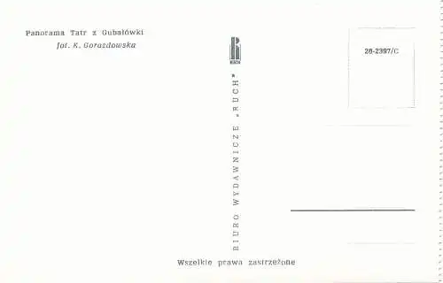 PC52937 Panorama Tatr z Gubalowki. K. Gorazdowska