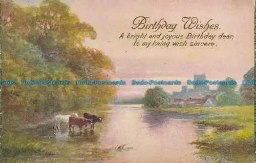 R025046 Grußkarte. Geburtstagswünsche. Kühe am See