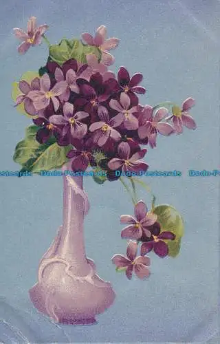 R024707 Alte Postkarte. Blumen in Vase. B. B. London. 1908