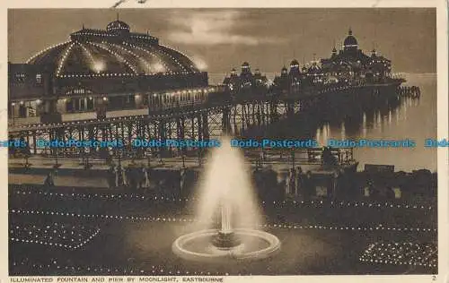 R024730 Beleuchteter Brunnen und Pier von Moonlight. Eastbourne. S. und E. Norman