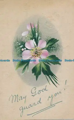 R025859 Postkarte. Möge Gott Sie beschützen. Blumen. 1918
