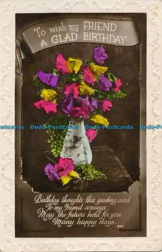R028477 Grußpostkarte. Um meinem Freund alles Gute zum Geburtstag zu wünschen. Blumen in Vasen.