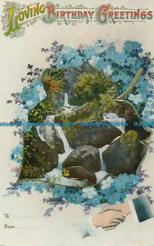 R026749 Liebevolle Geburtstagsgrüße. Felsen und Fluss. B. B. London. 1913