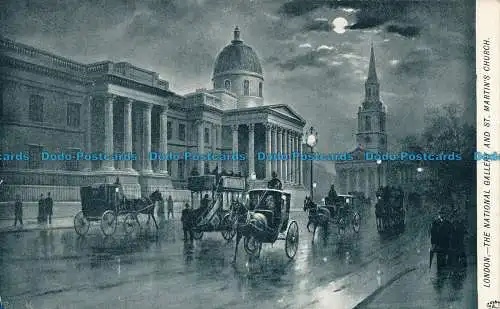 R029180 London. Die Nationalgalerie und die St. Martins Kirche. Bei Nacht. Tuck