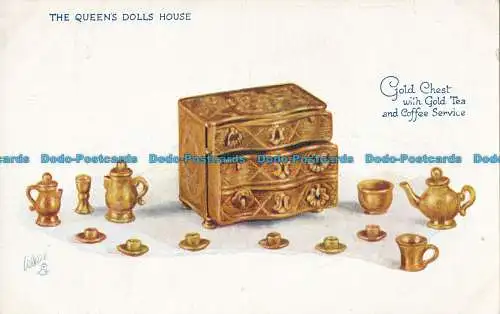 R029951 The Queens Dolls House. Goldene Truhe mit goldenem Tee- und Kaffeeservice. Tuc