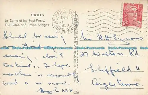 R011196 Paris. Die Seine und sieben Brücken. Estel. 1950