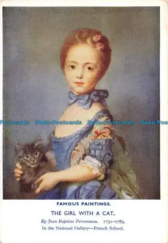 R097425 Berühmte Gemälde. Das Mädchen mit der Katze. Jean Baptiste Perronneau. Nationa