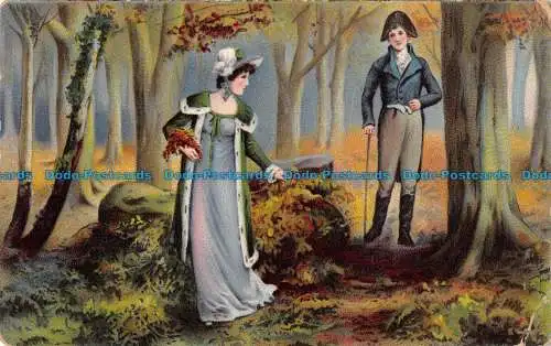 R097734 Alte Postkarte. Frau mit Mann im Wald. B. B. London