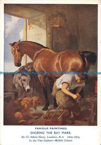 R097200 berühmte Gemälde. Shoeing The Bay Mare. Sir Edwin Henry Landseer. R.A.