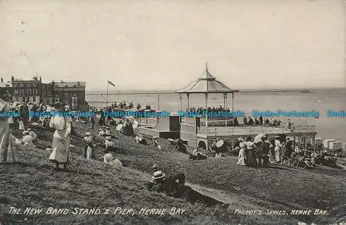 R099082 Der neue Bandständer und Pier. Herne Bay. Philpot. 1905