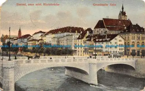 R101394 Basel neuer mittl. Rheinbrücke. Grossbasler Seite. Gebr. Metz. 29673. 190