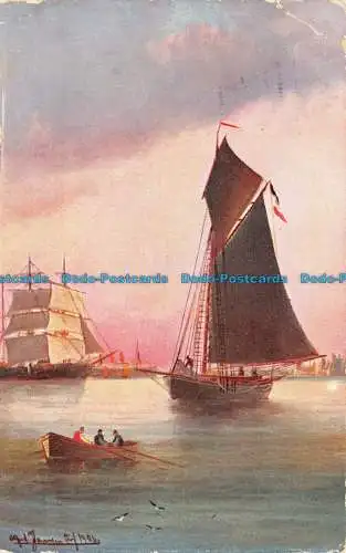 R127100 alte Postkarte. Segelschiffe und Boote. 1908